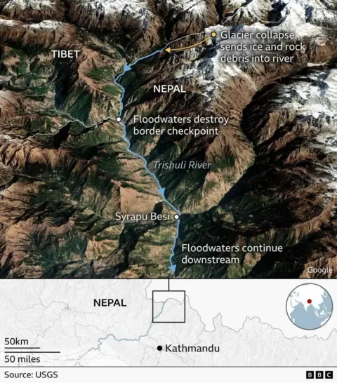 Collapsed glacier likely caused devastating Nepal-Tibet floods, scientists say